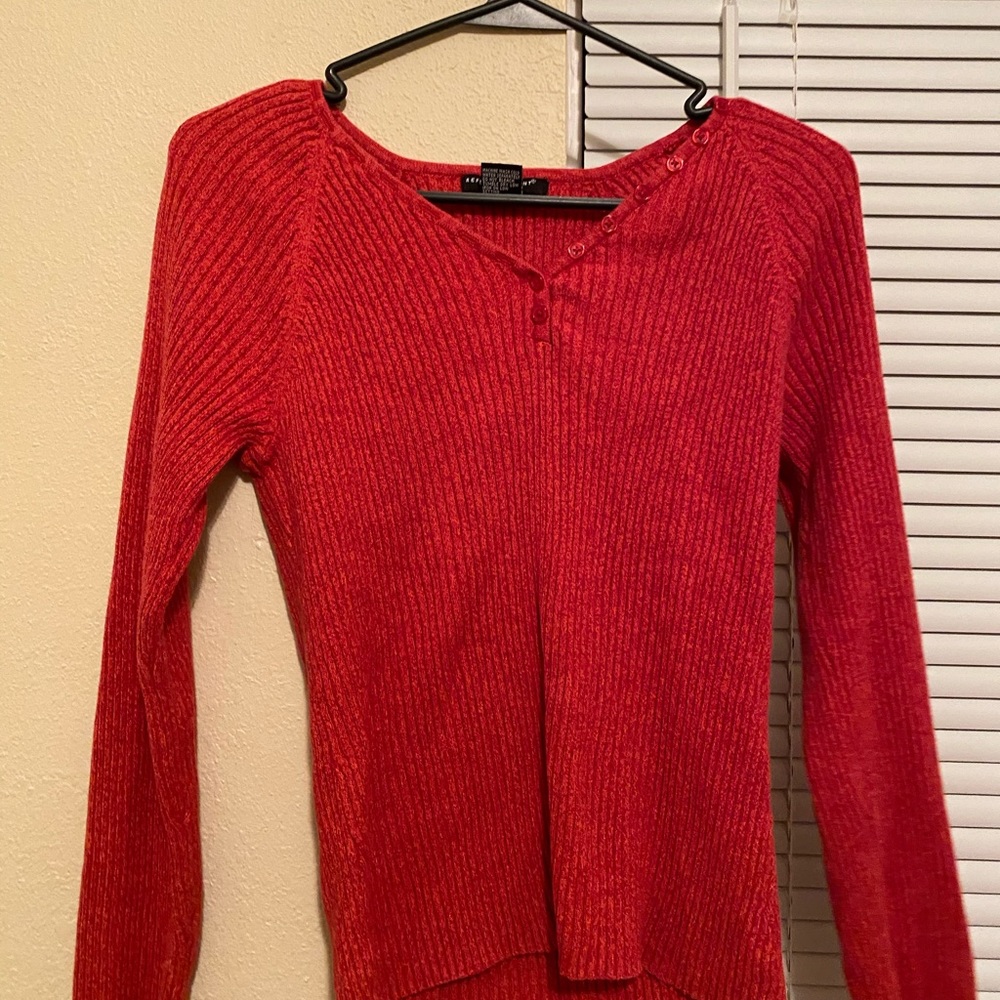 thin red sweater